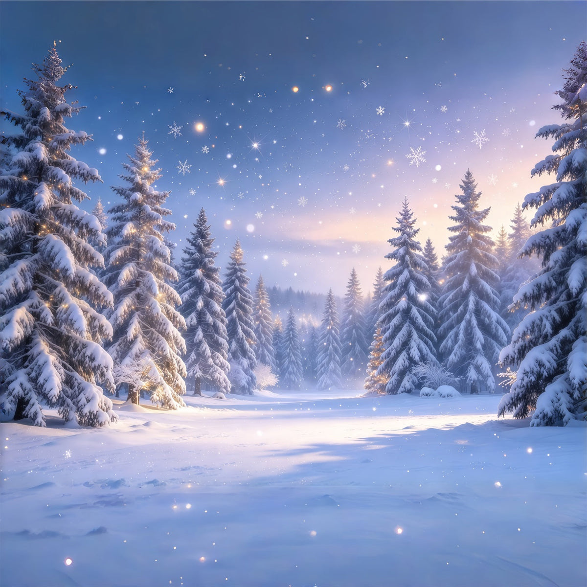Fond De Sapins De Noël Forêt Enneigée Crépuscule GQ610-42