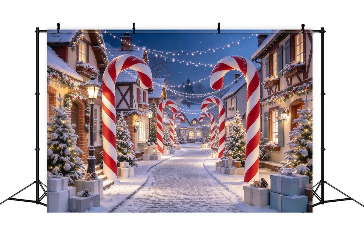 Fond De Village De Noël Entrée Maison Bonbons Sucre GQ610-44