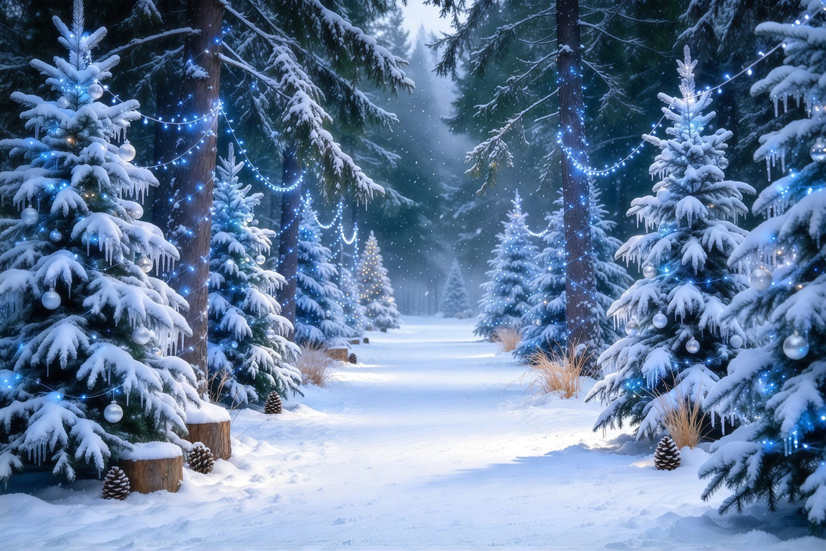 Fond Photo Ferme De Sapins Forêt Bleutée Enneigée GQ610-46