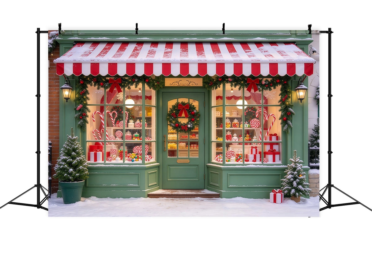 Fond De Noël Bonbons Sucrerie Verte Enneigée GQ610-50