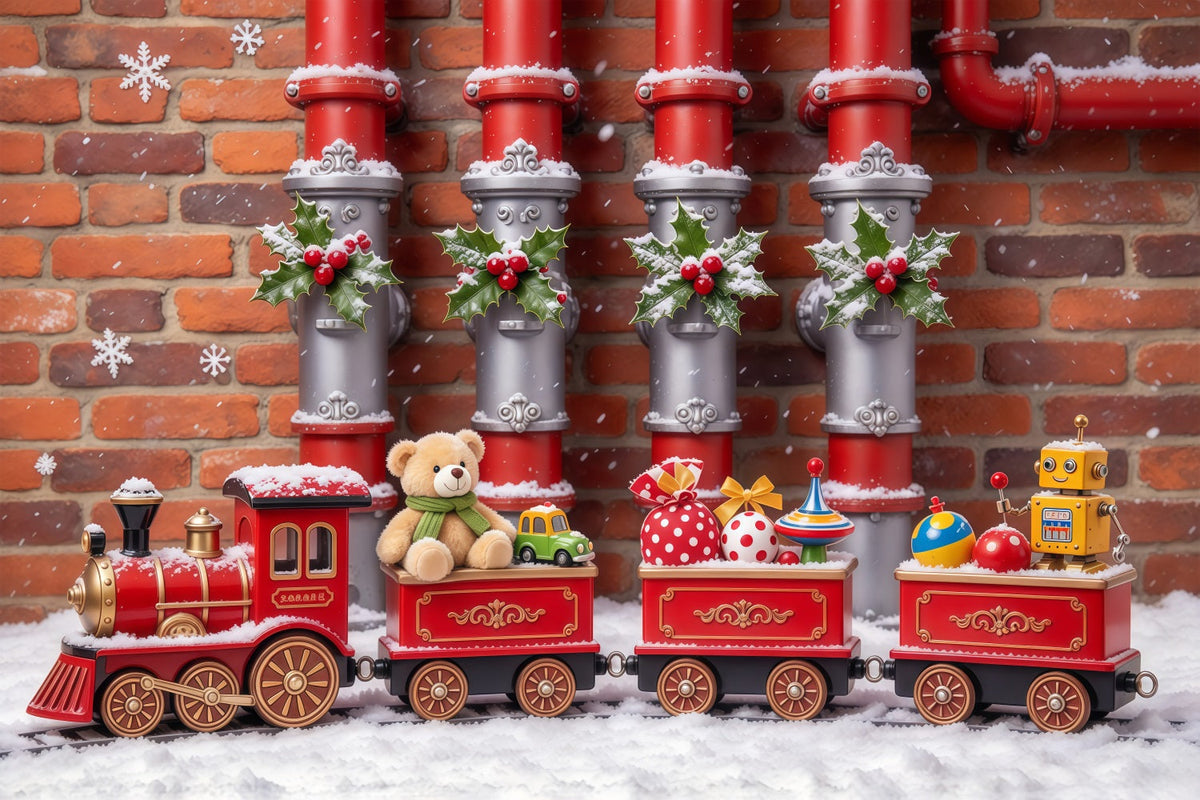 Fond Photo De Noël Train Jouet Houx Décoratif GQ610-52
