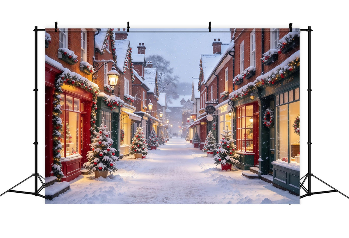 Fond De Village De Noël Rue Commerçante Festive Enneigée GQ610-53