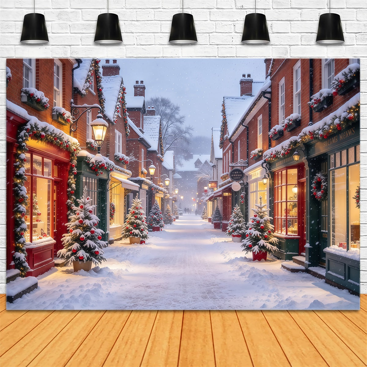 Fond De Village De Noël Rue Commerçante Festive Enneigée GQ610-53