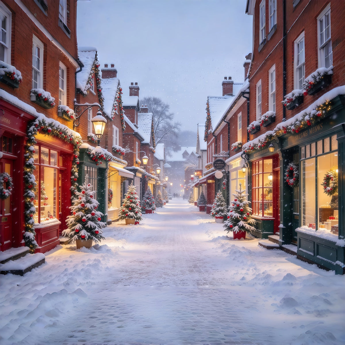 Fond De Village De Noël Rue Commerçante Festive Enneigée GQ610-53