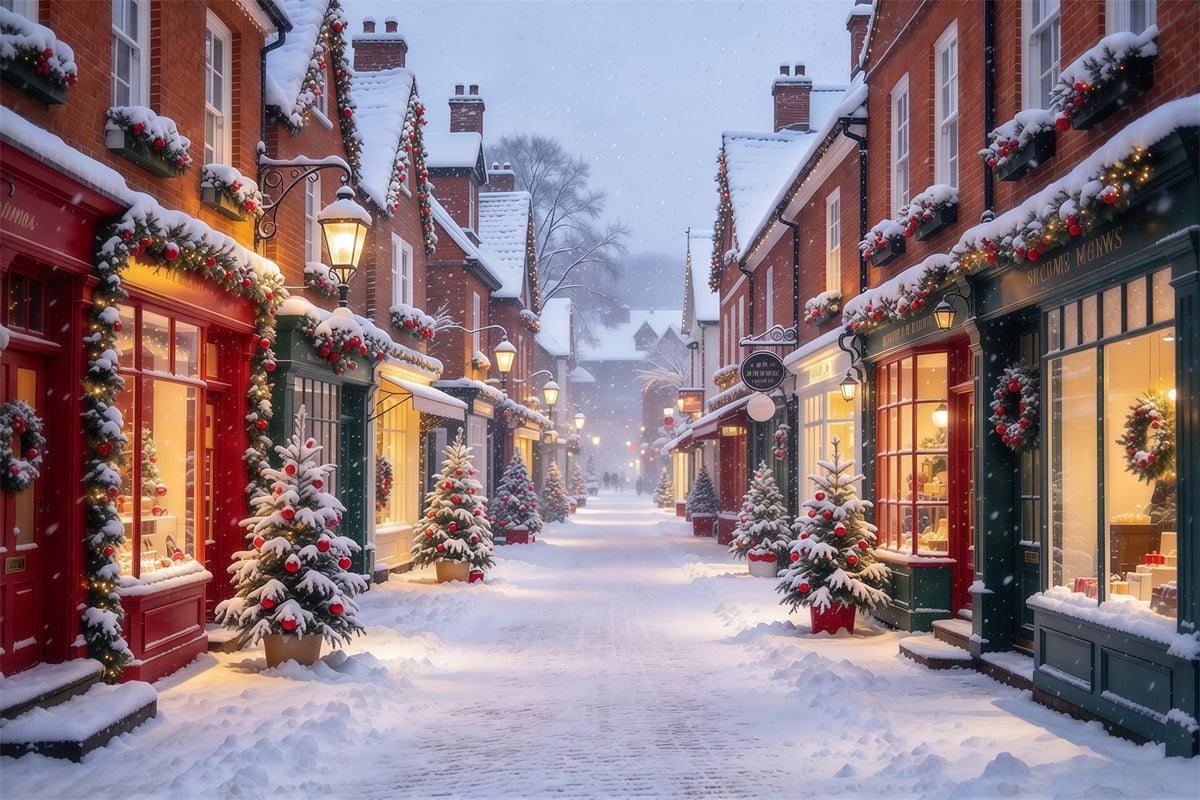 Fond De Village De Noël Rue Commerçante Festive Enneigée GQ610-53