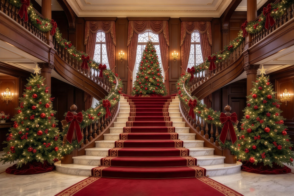 Fond De Noël Salon Grand Escalier Sapin De Noël GQ610-58