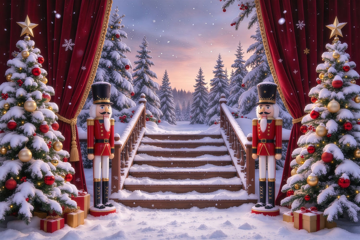 Fond De Noël Porte Forêt Enneigée Scène Casse-Noisette GQ610-59
