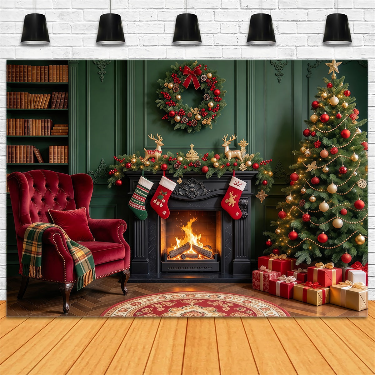 Fond De Cheminée De Noël Salon Cheminée Émeraude Chaussettes GQ610-60