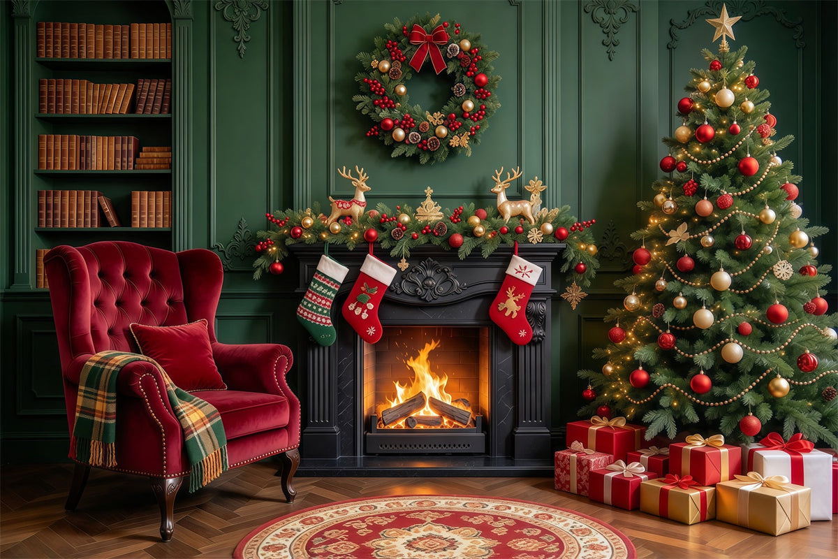 Fond De Cheminée De Noël Salon Cheminée Émeraude Chaussettes GQ610-60
