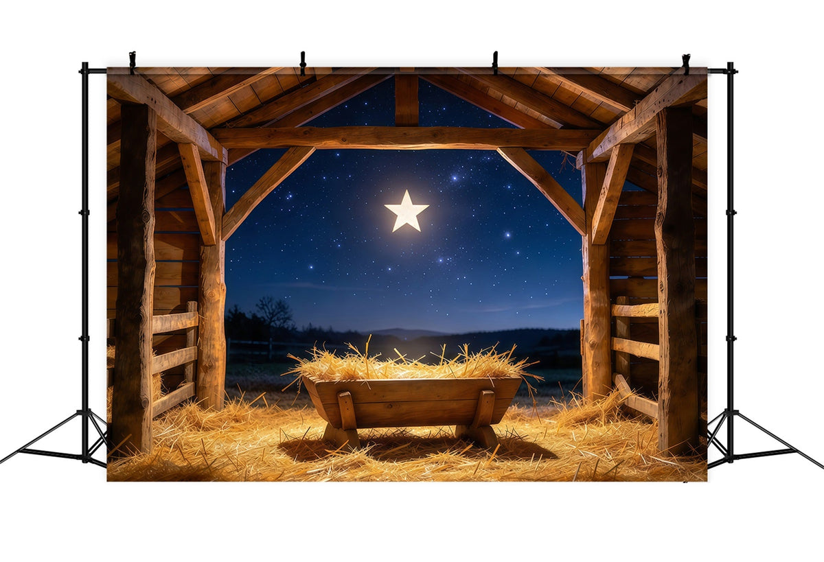 Fond De Crèche De Noël Nuit Étoilée Étable Mangeoire GQ610-61