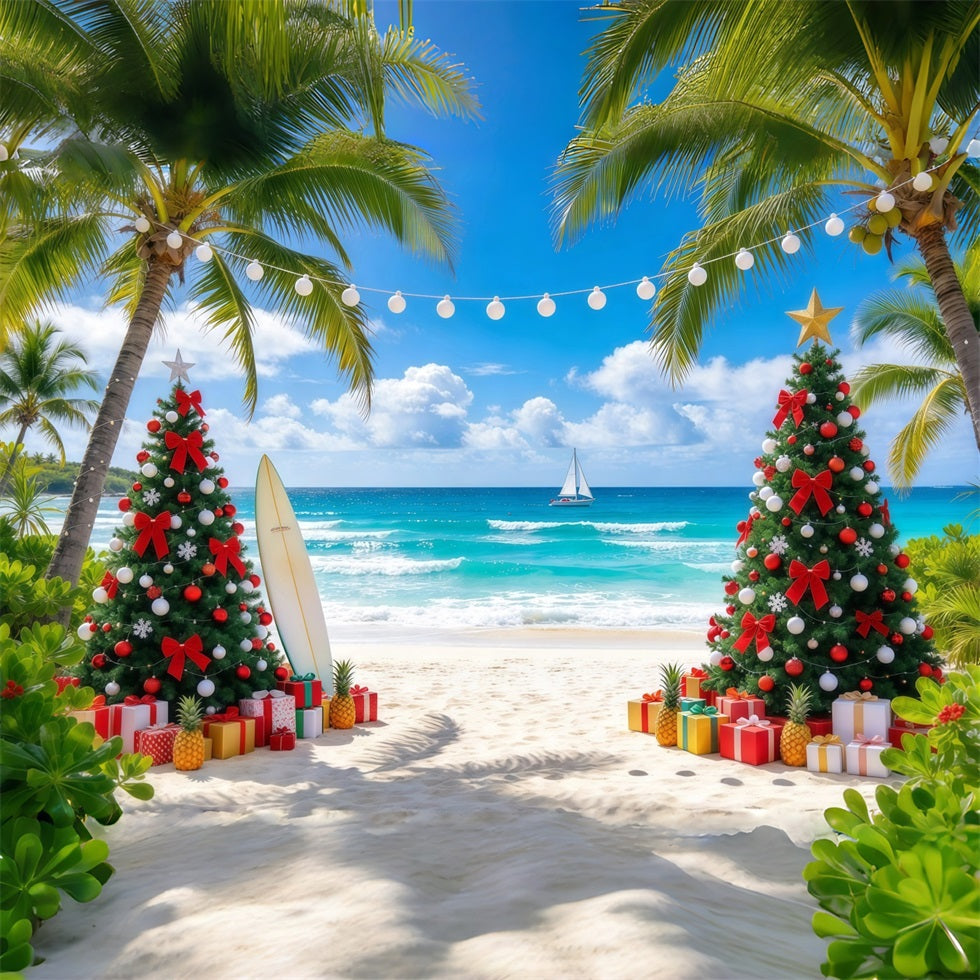 Fond De Noël Tropical Palmier Mer Plage Surf GQ610-7