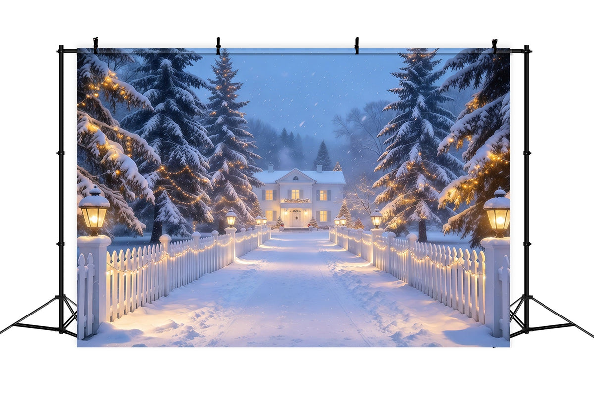 Fond Photo De Noël Sentier Palissade Lanternes Enneigées GQ610-72