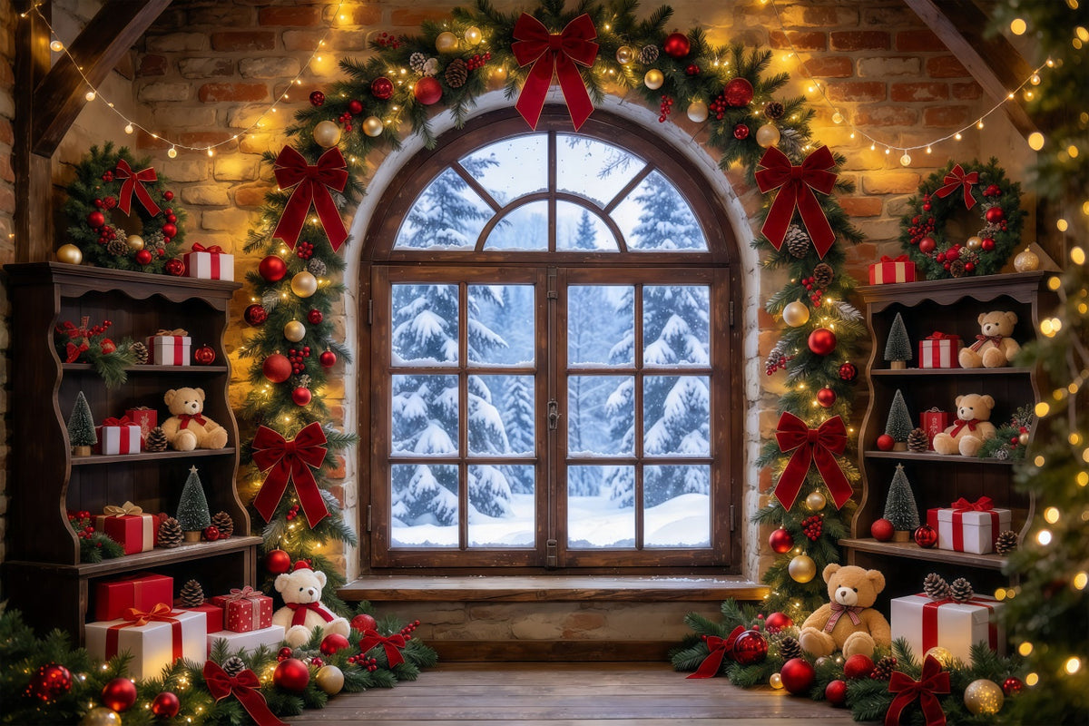 Fond De Fenêtre De Noël Intérieur Salle De Jouets Rustique GQ610-74