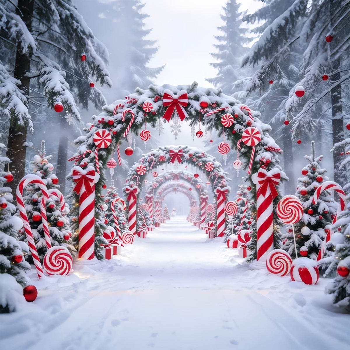 Fond De Noël Bonbons Menthe Poivrée Pays Des Bonbons Enneigé GQ610-76