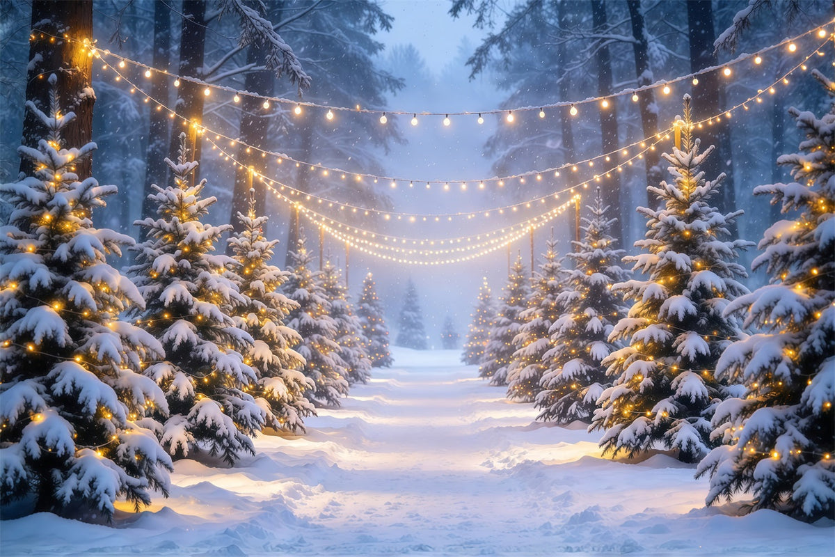 Fond De Forêt De Sapins De Noël Forêt Enneigée Lumières Éclatantes GQ610-80