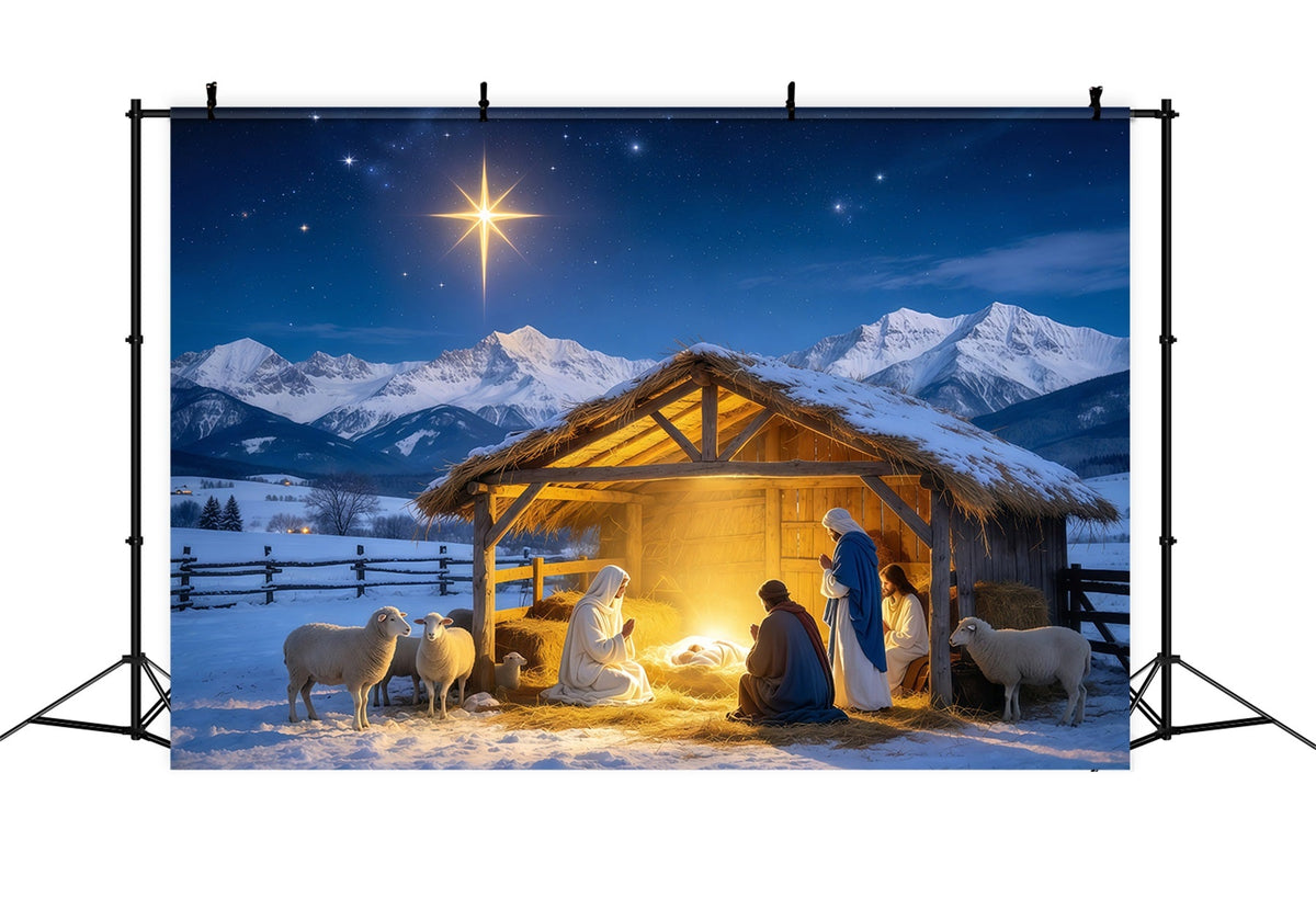 Fond De Crèche De Noël Étoile Dorée Étable Mangeoire GQ610-81