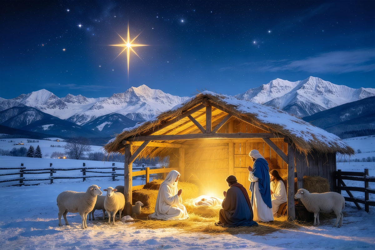 Fond De Crèche De Noël Étoile Dorée Étable Mangeoire GQ610-81