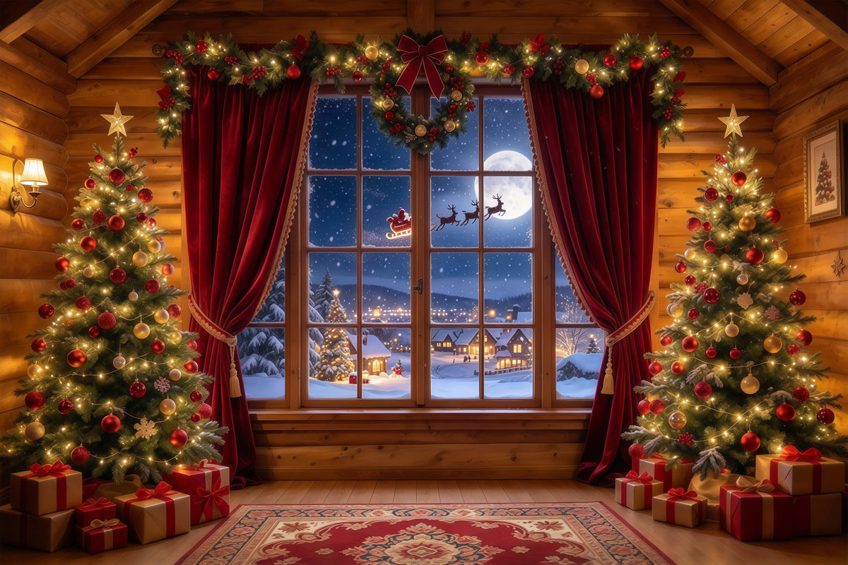 Fond Photo Père Noël Chalet Rustique Fenêtre Père Noël GQ610-83