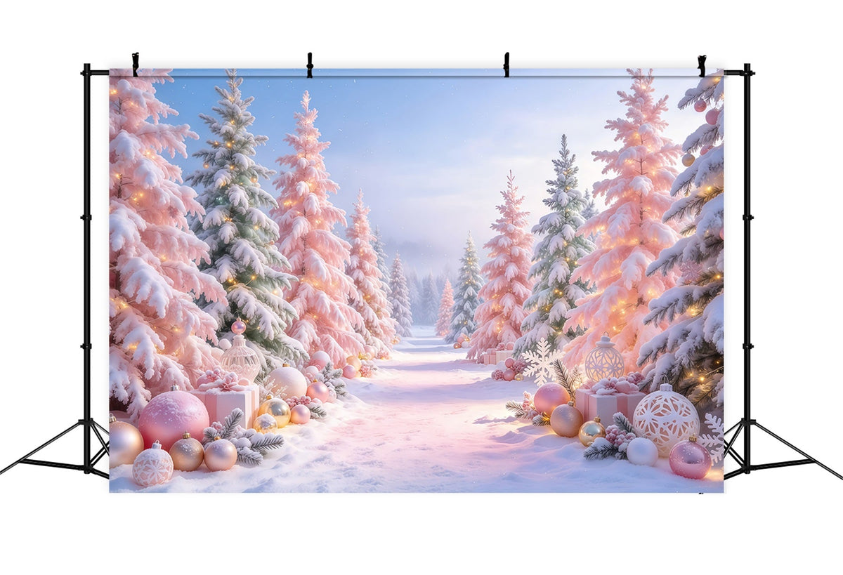 Fond De Sapins De Noël Forêt Ornements Rose Poudré GQ610-85