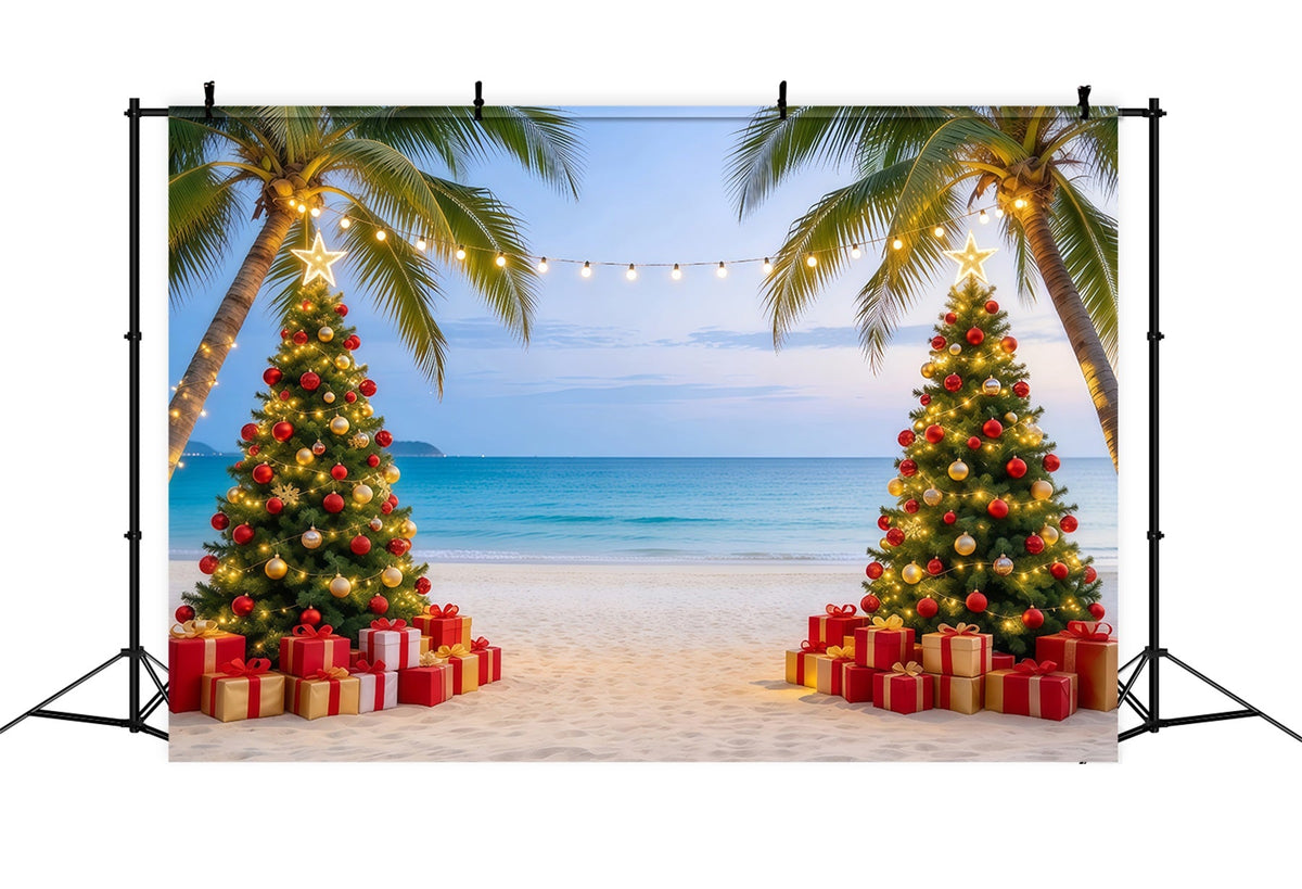 Fond De Noël Tropical Plage Deux Sapins GQ610-86