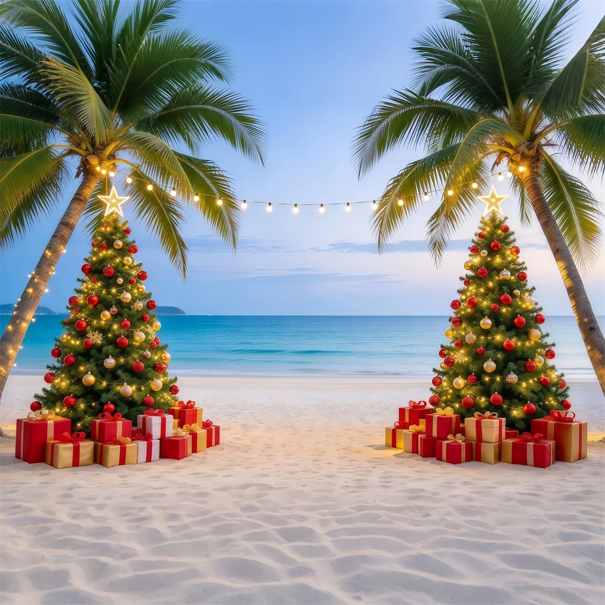 Fond De Noël Tropical Plage Deux Sapins GQ610-86
