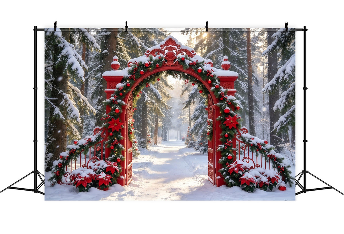 Fond De Noël Entrée Ornée Guirlande Rouge Enneigée GQ610-87