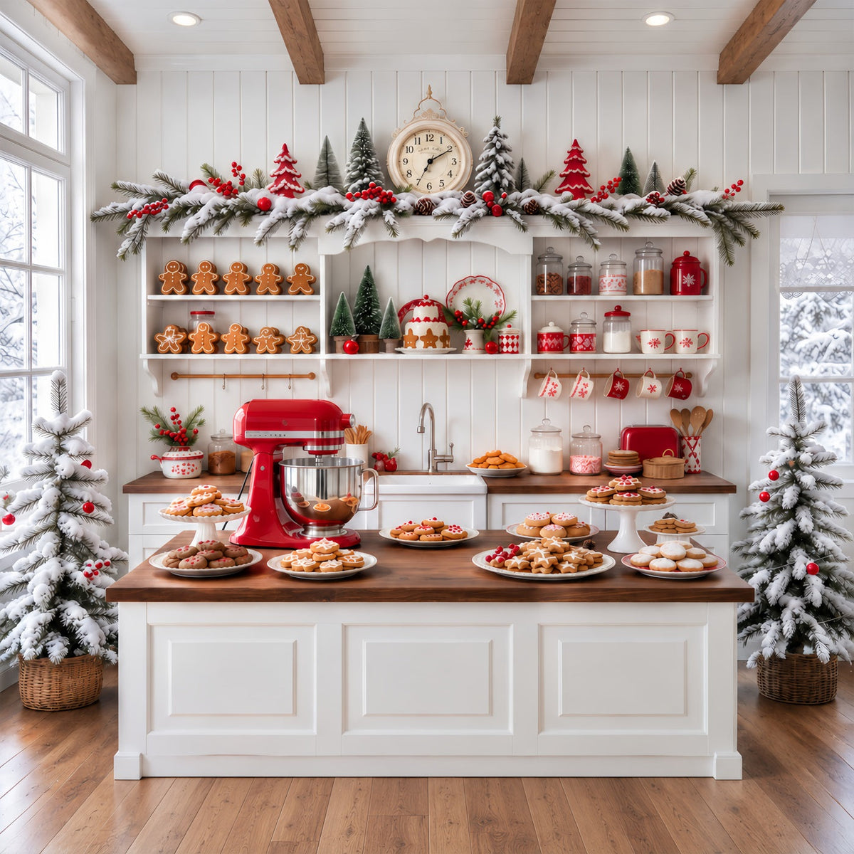 Fond De Noël Cuisine Blanche Préparation Biscuits Pain D'Épices GQ610-89