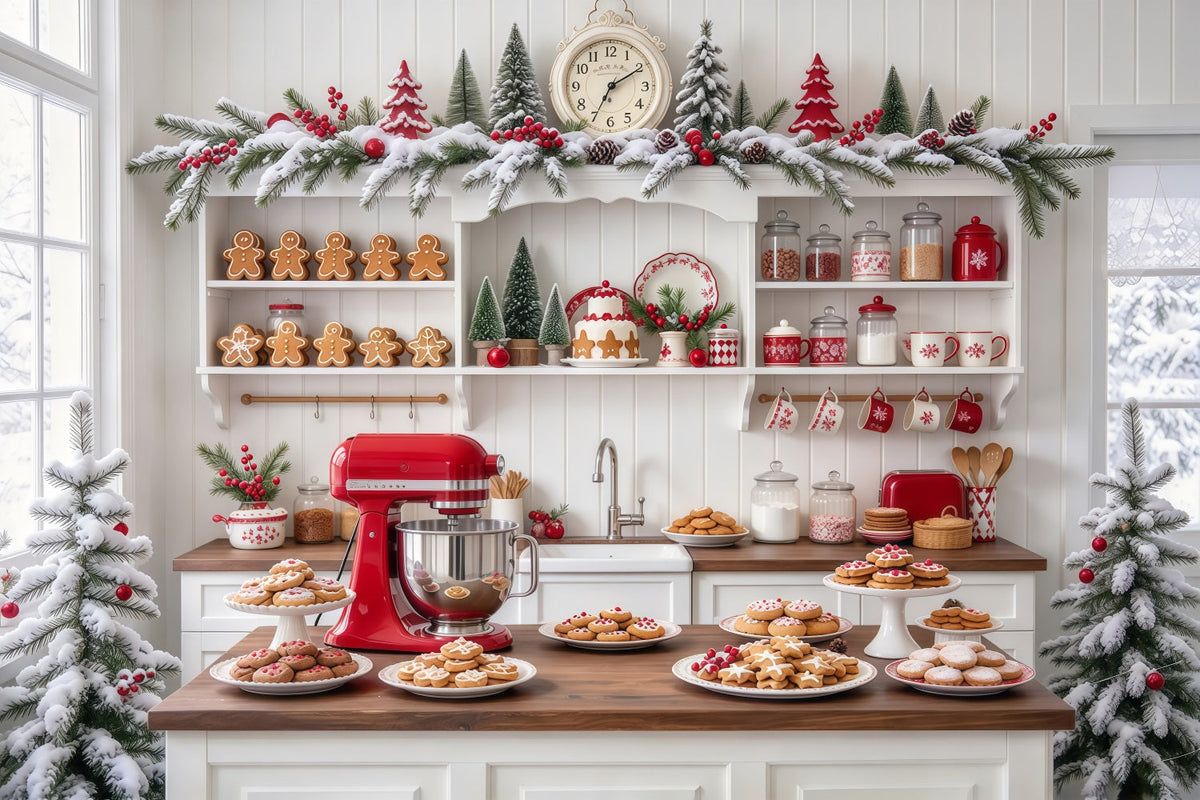 Fond De Noël Cuisine Blanche Préparation Biscuits Pain D'Épices GQ610-89