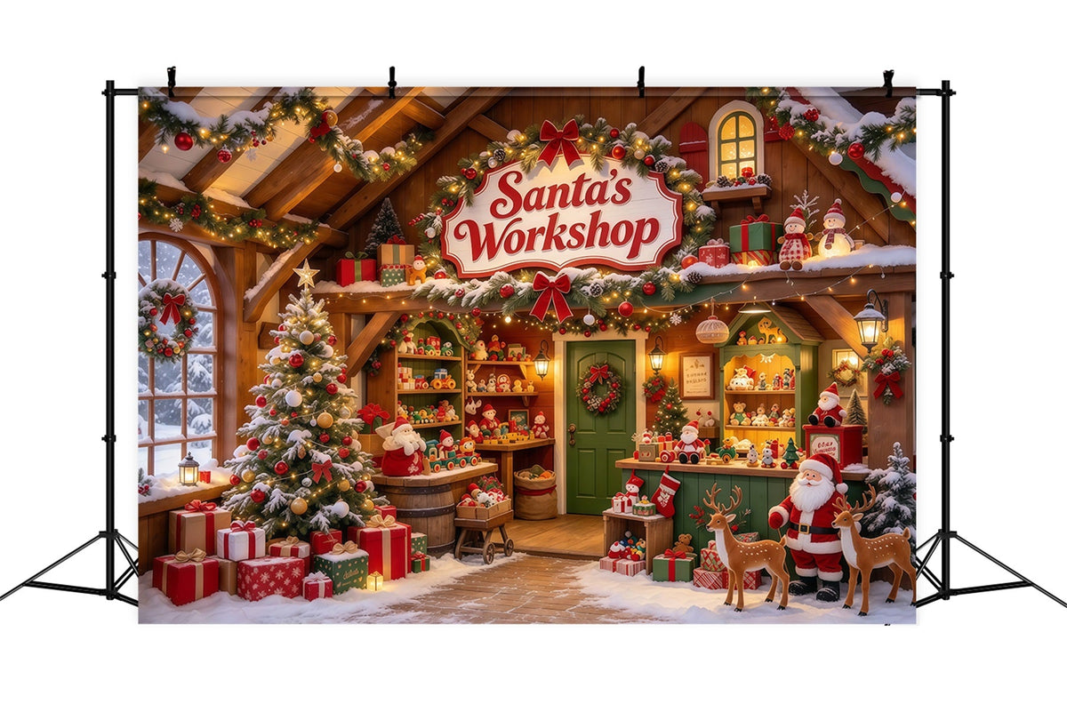 Fond Photo Atelier Père Noël Étagères Jouets Bois GQ610-9