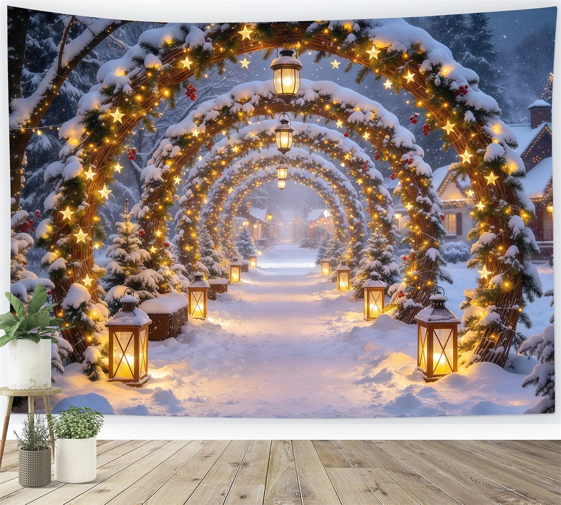 Fond Arche De Noël Arche Lanternes Étoiles Dorées GQ610-94