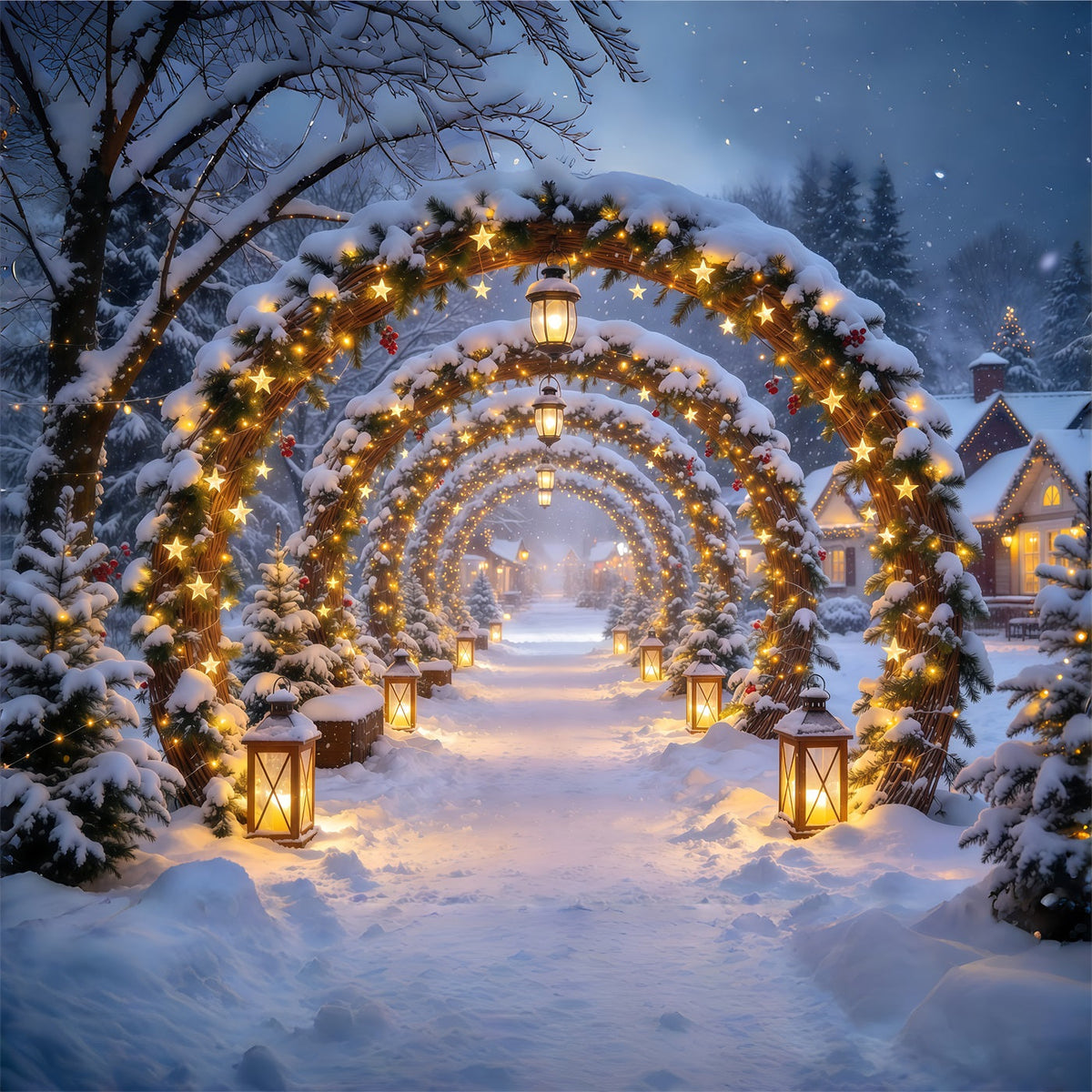 Fond Arche De Noël Arche Lanternes Étoiles Dorées GQ610-94