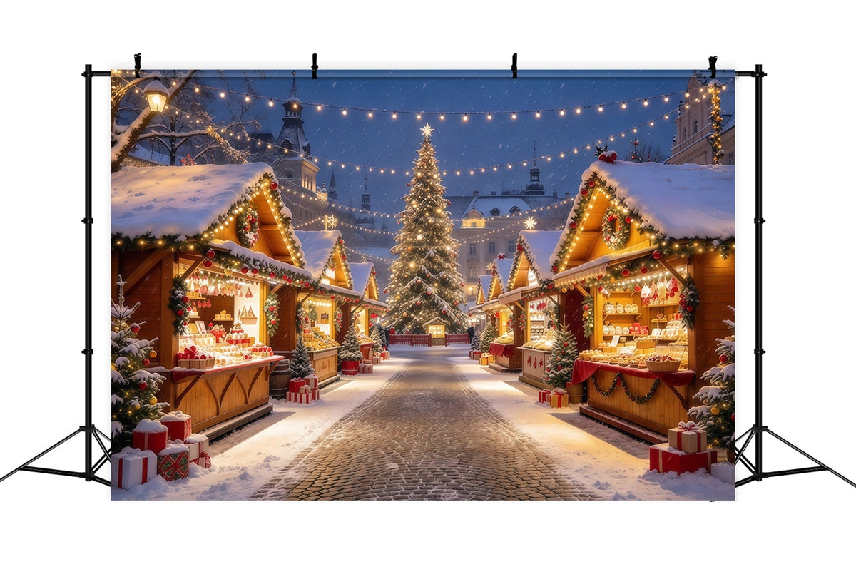 Fond De Ville De Noël Étalages Marché Alpin Illuminés GQ610-95