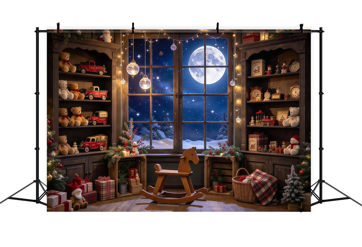 Fond Atelier Père Noël Fenêtre Salle De Jouets Au Clair De Lune GQ610-97
