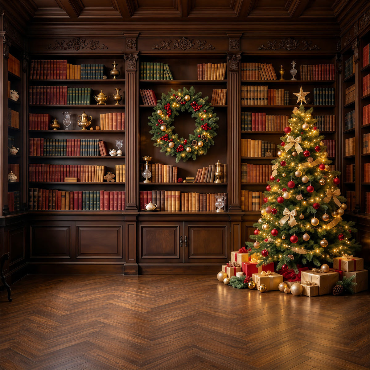Fond De Noël Victorien Bibliothèque Classique Présentoir Sapin GQ610-98