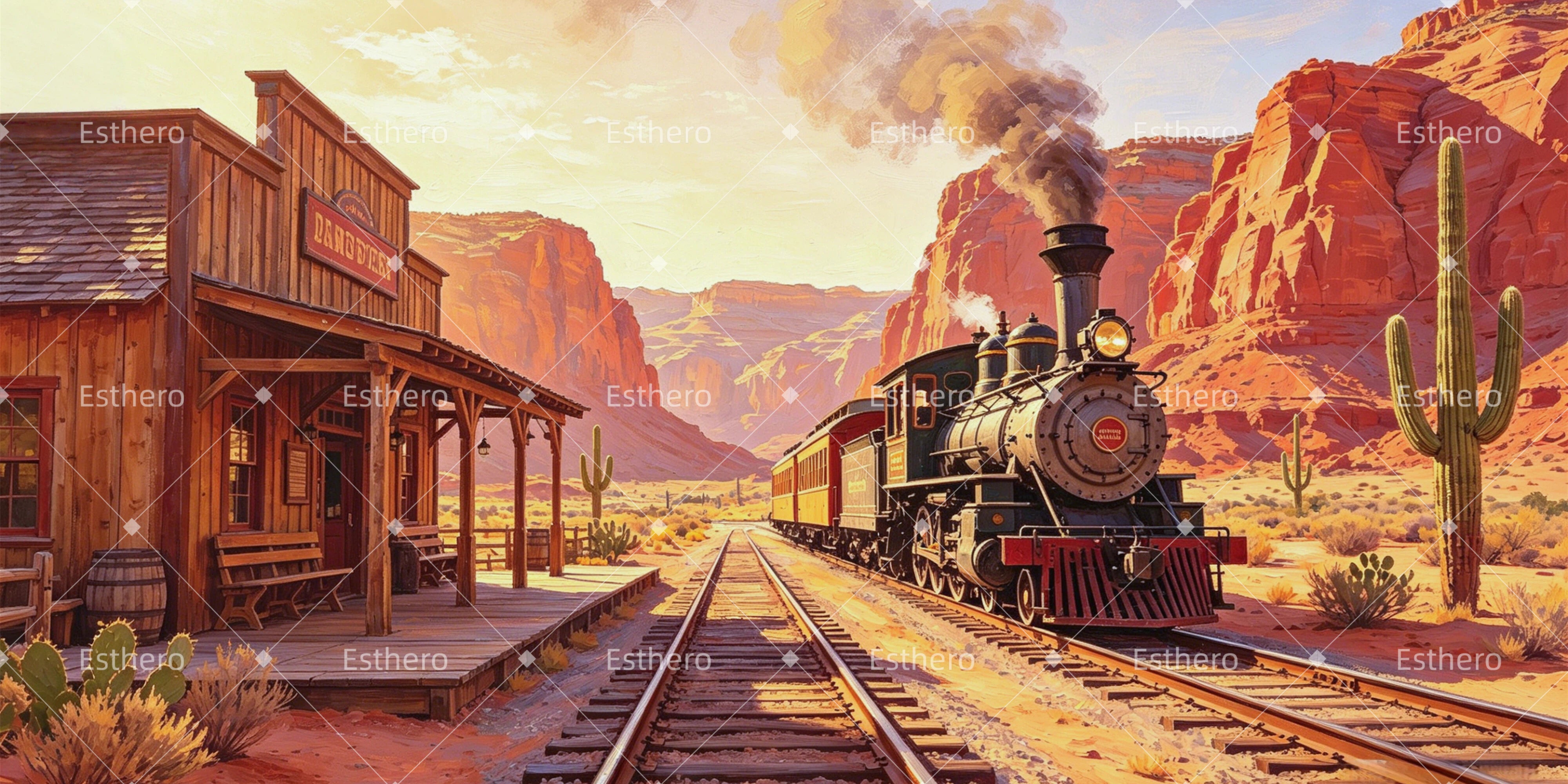 Toile de fond Wonder Junction gare désert évasion décor VBS GQ64-T12