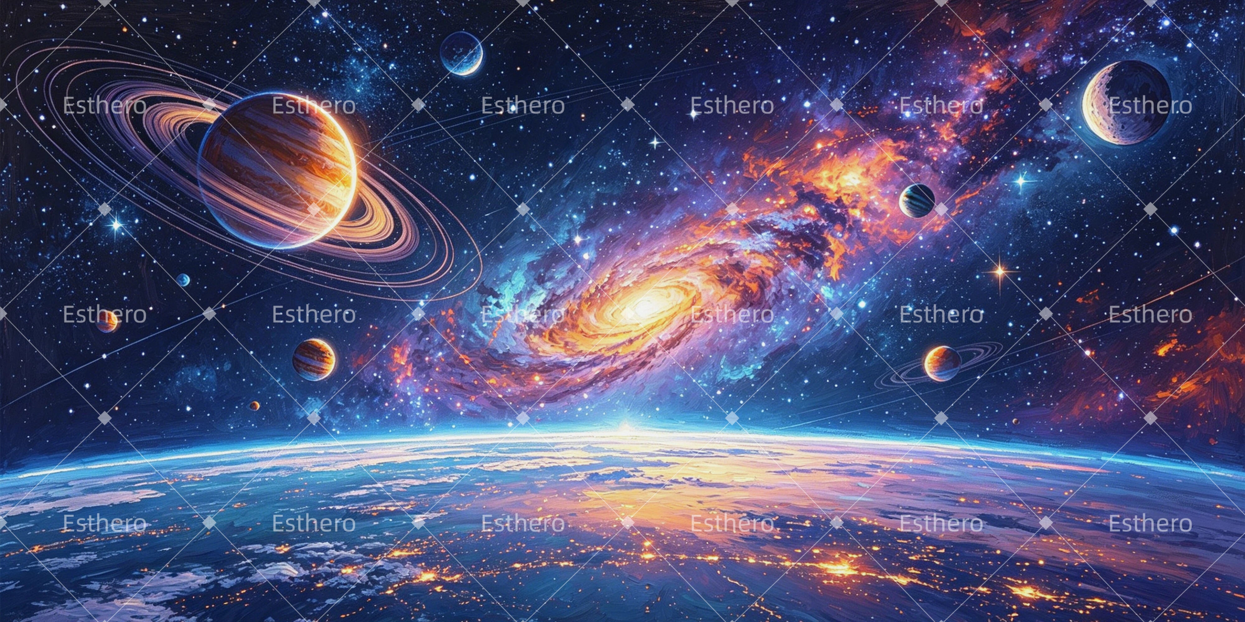 Toile de fond espace orbite cosmique panorama décor VBS GQ64-T17