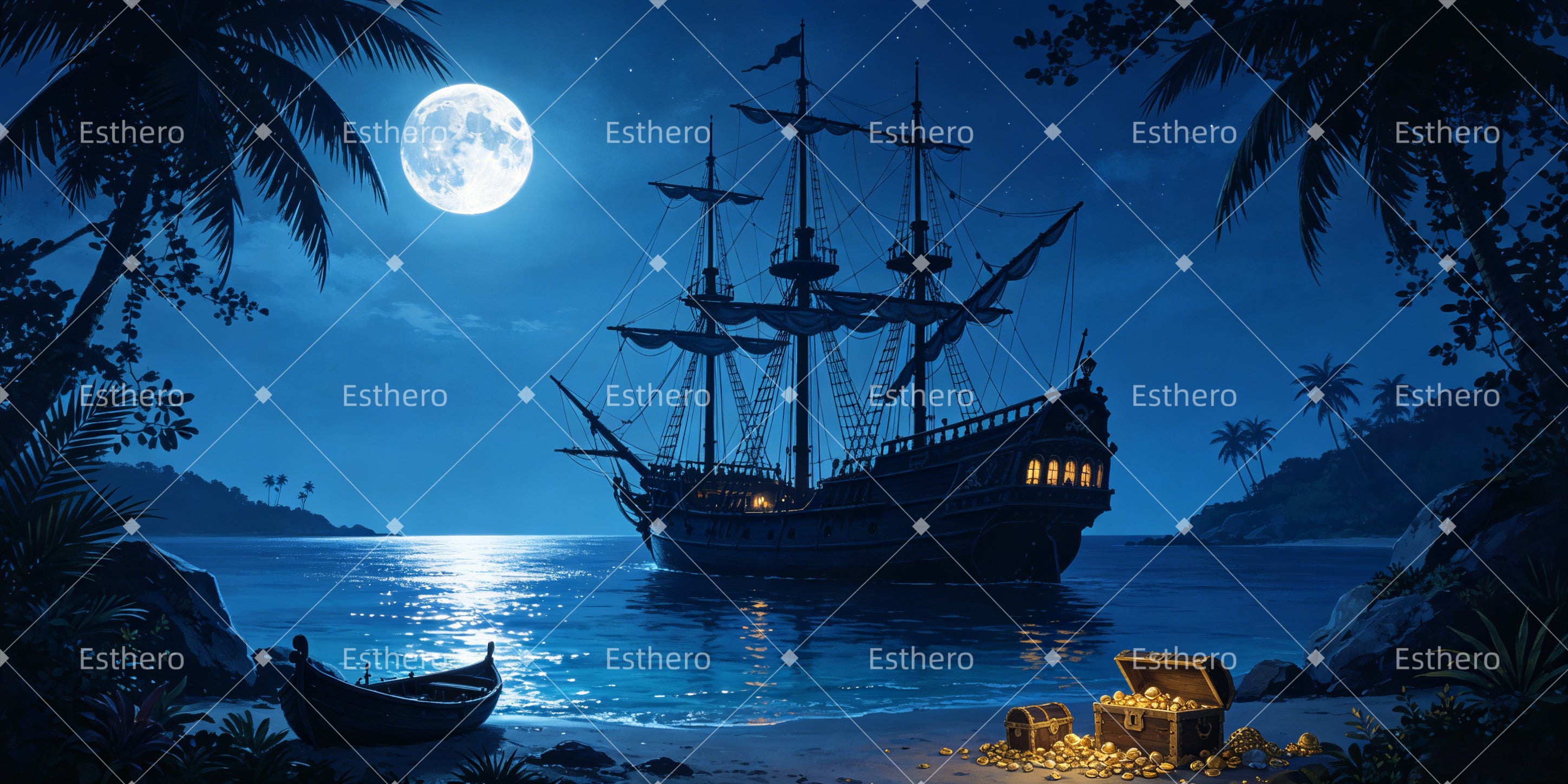 Toile de fond professionnelle de crique de pirates pour théâtre GQ65-T101