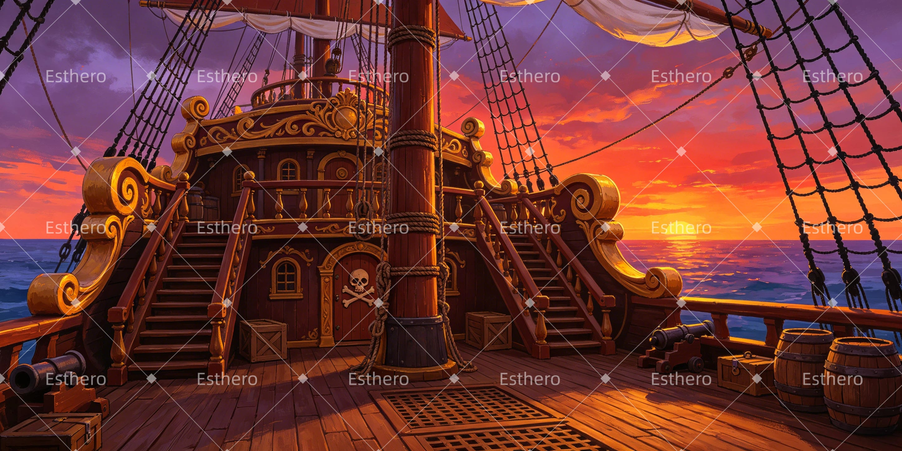 Grande toile de fond de pont de bateau pirate pour théâtre GQ65-T103