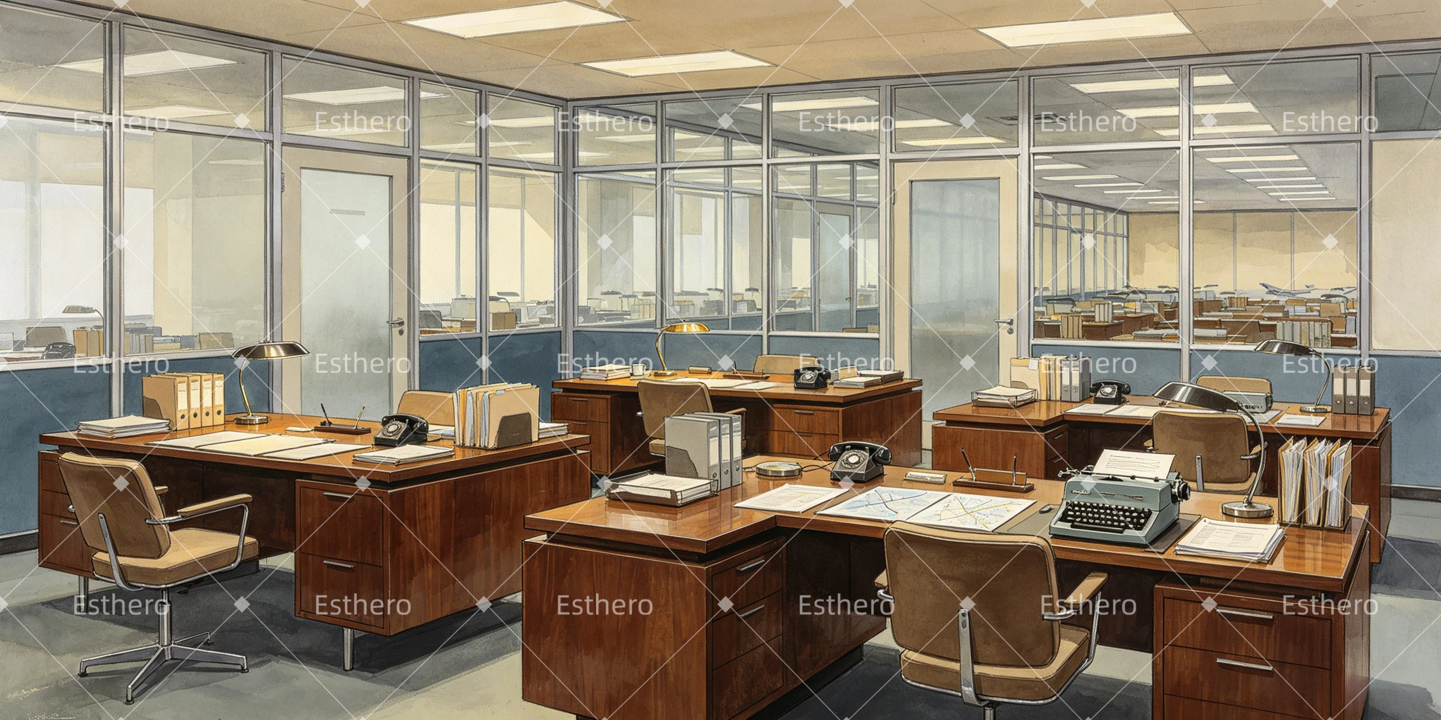 Toile de fond bureau de compagnie aérienne décor de cinéma GQ65-T43