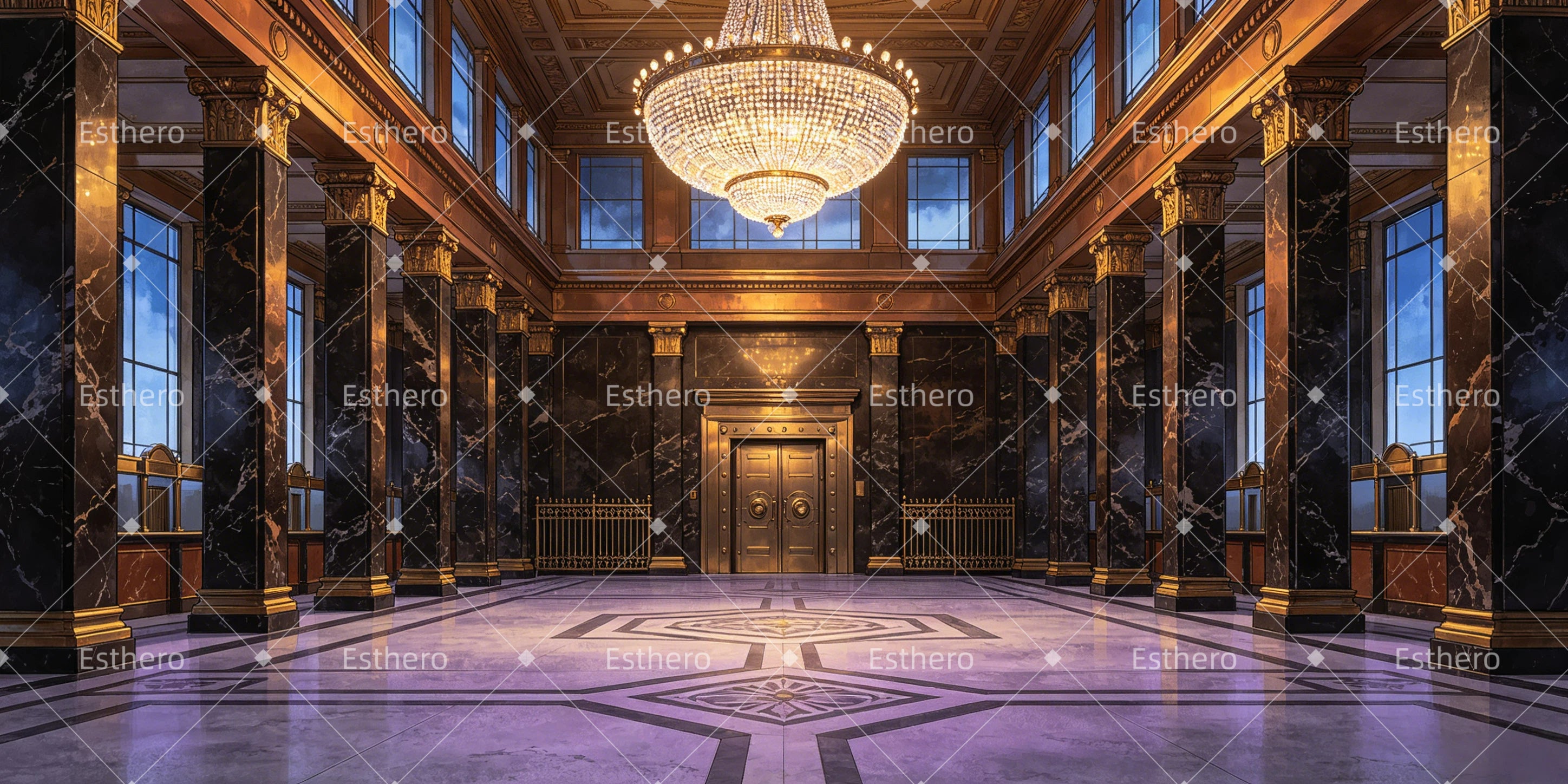 Toile de fond intérieur de banque décor de théâtre GQ65-T47