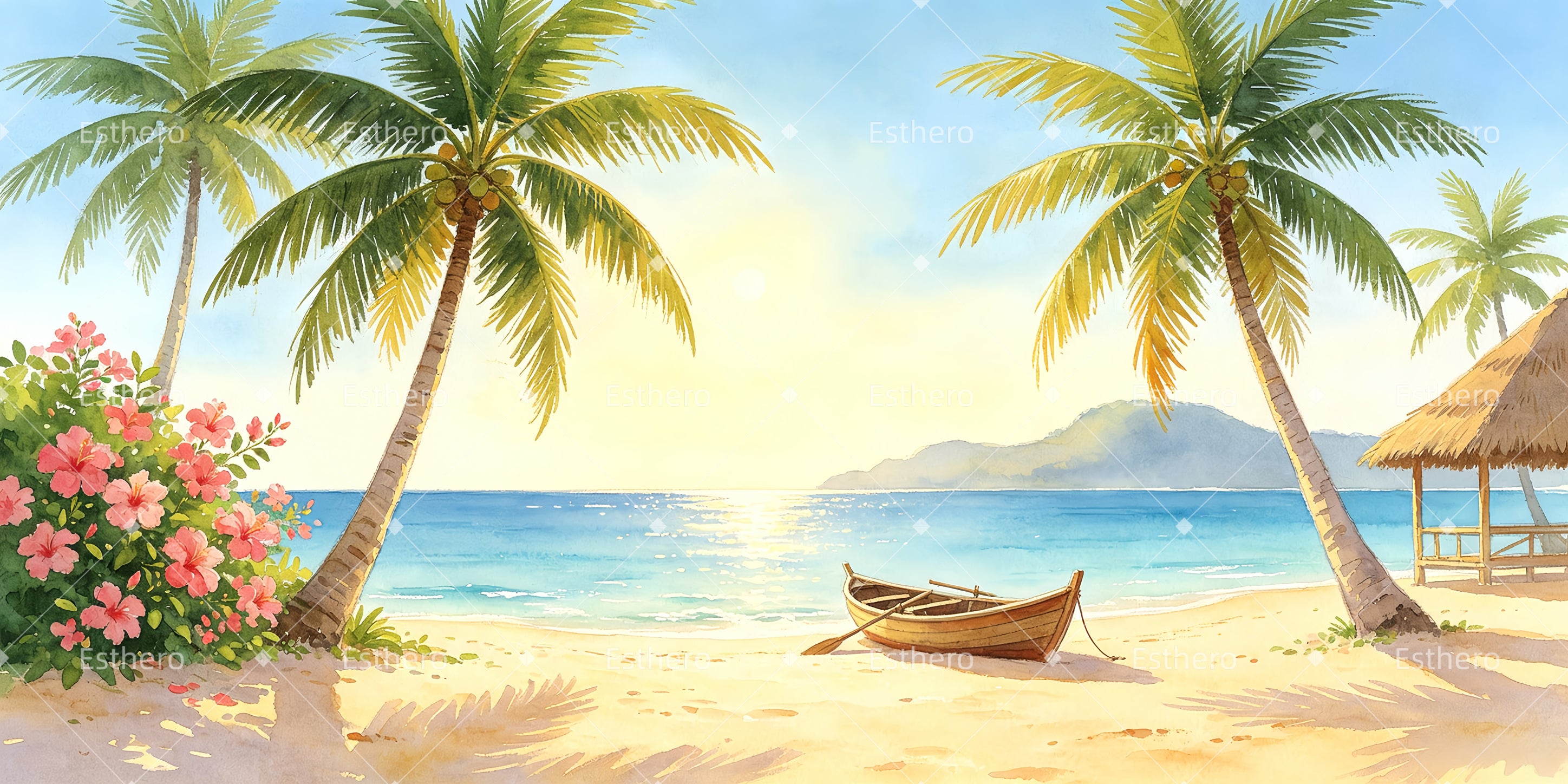 Toile de fond plage tropicale décor de théâtre GQ65-T61