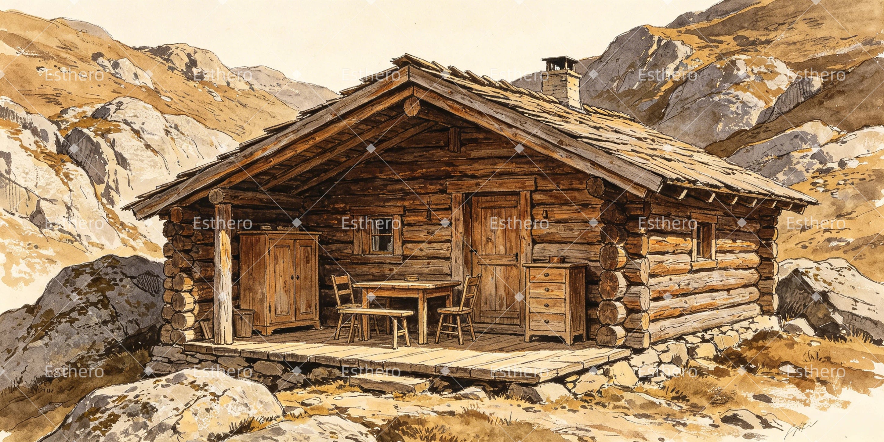 Cabane de Montagne Toile de Fond pour Théâtre GQ66-T37