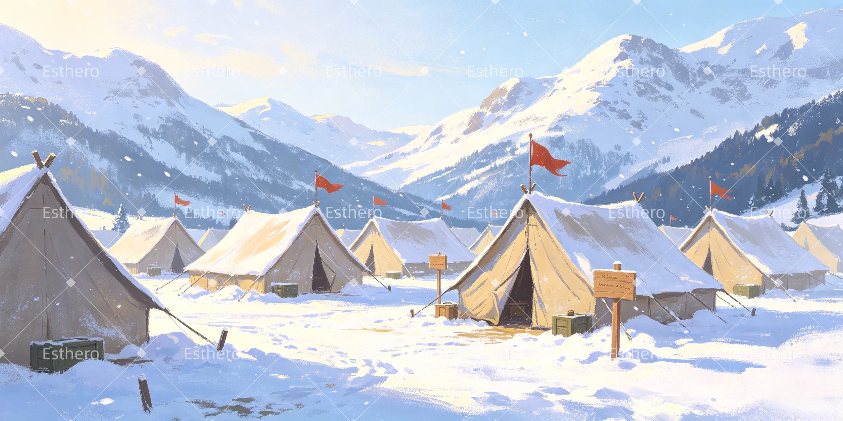 Fond de scène camp militaire pour pièce scolaire GQ66-T55