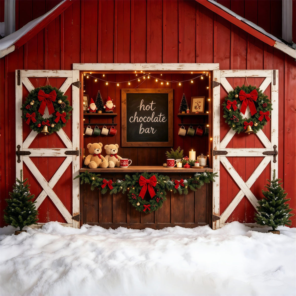 Fond Rouge De Noël Barre De Chocolat Rustic Barn Décors De Studio De Noël GQ68-102