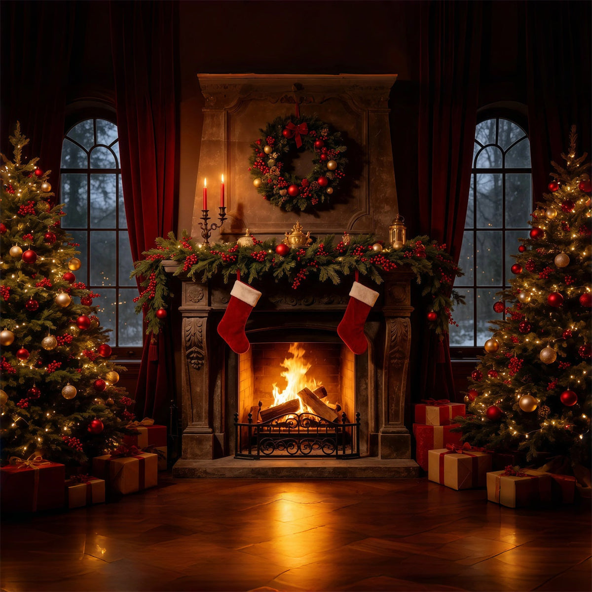 Décor De Noël Chaleureux Bas De Cheminée Vintage Décor Intérieur De Noël GQ68-107