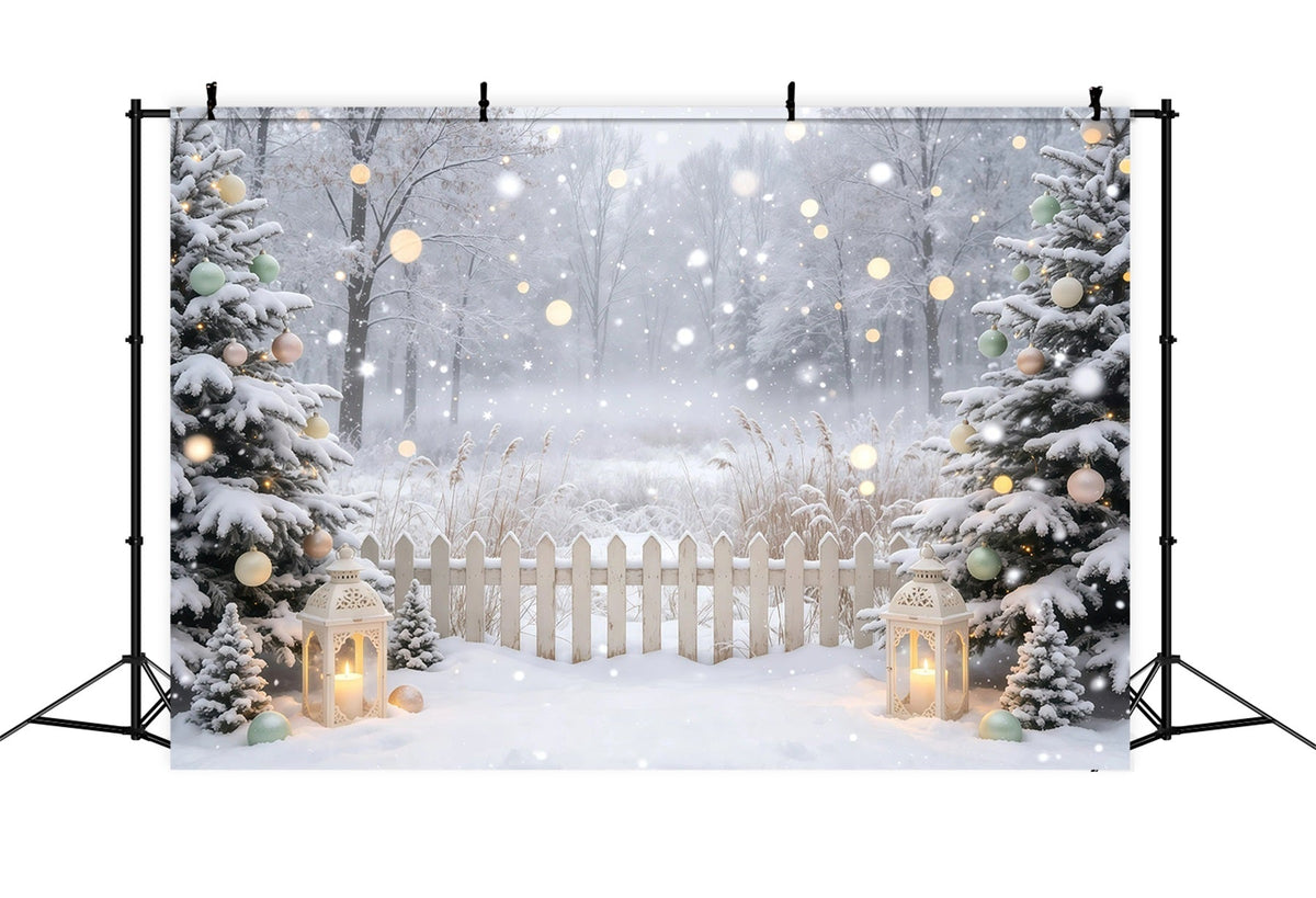Décor De Noël D'Hiver Lanternes De La Forêt Enneigée Fond De Noël Professionnel GQ68-109