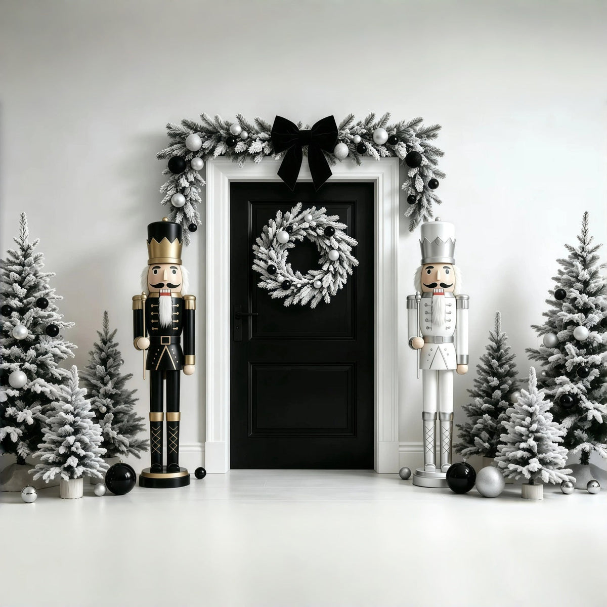 Décor De Noël Casse-Noisette Porte À Guirlande Noire Et Blanche Fond Mural De Noël GQ68-110