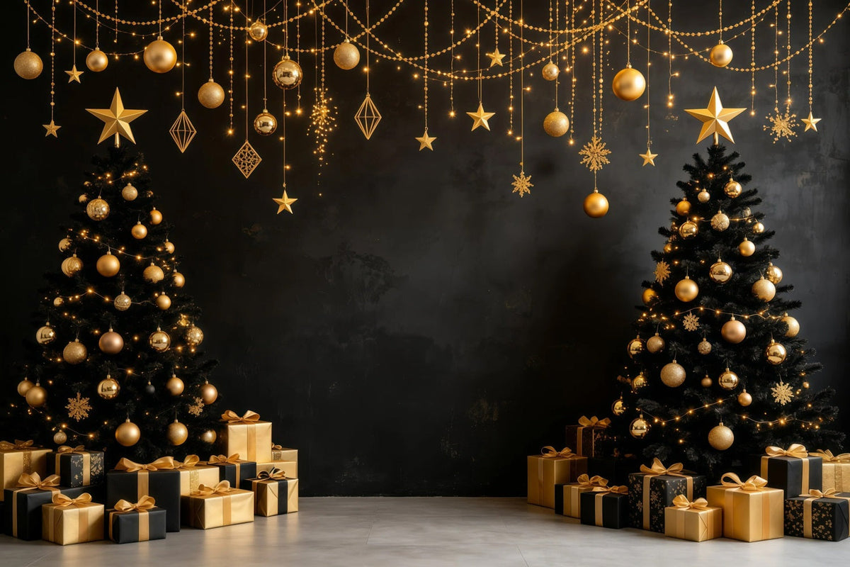Décor De Noël Moderne Ornements Suspendus Dorés Et Noirs Fond En Mousseline De Noël GQ68-112