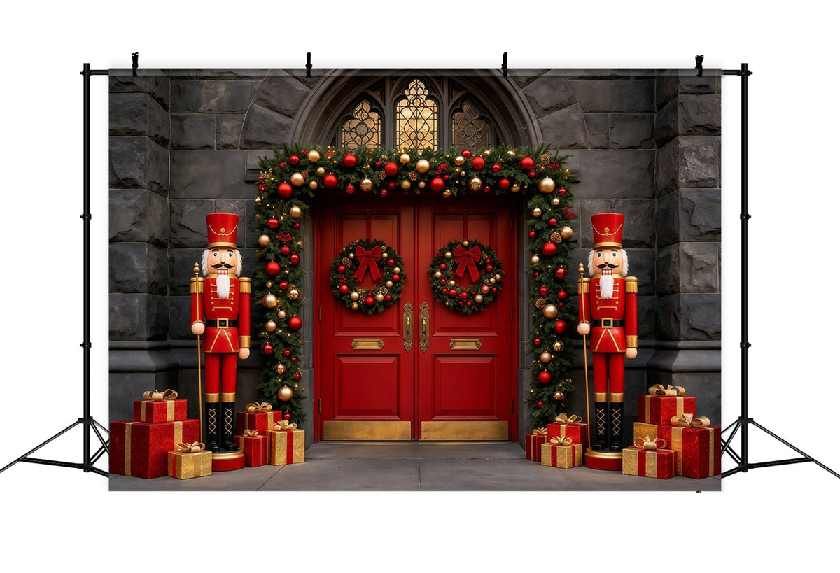Décor De Noël Casse-Noisette Entrée Par Porte En Pierre Rouge Décors Photographiques De Noël GQ68-113