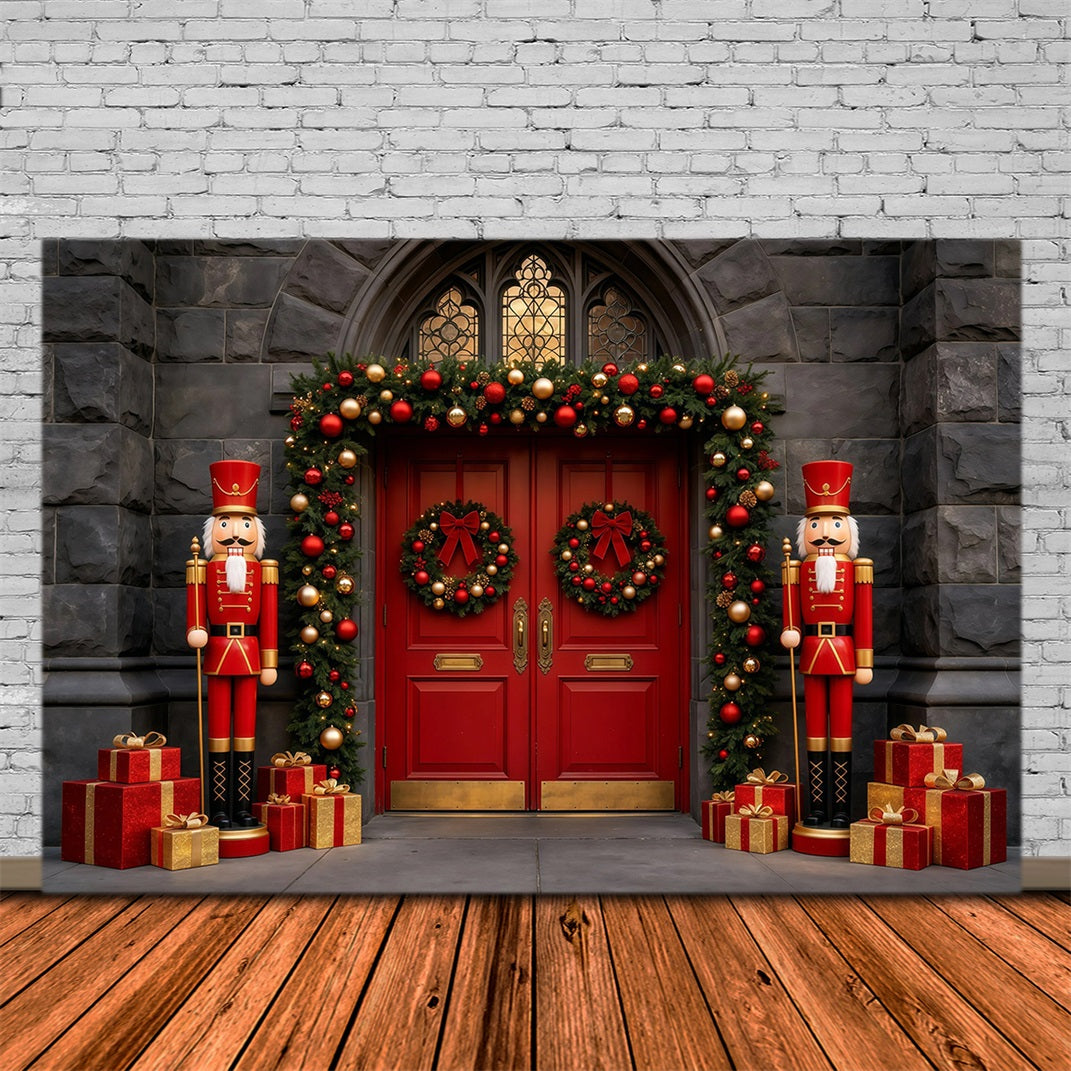 Décor De Noël Casse-Noisette Entrée Par Porte En Pierre Rouge Décors Photographiques De Noël GQ68-113